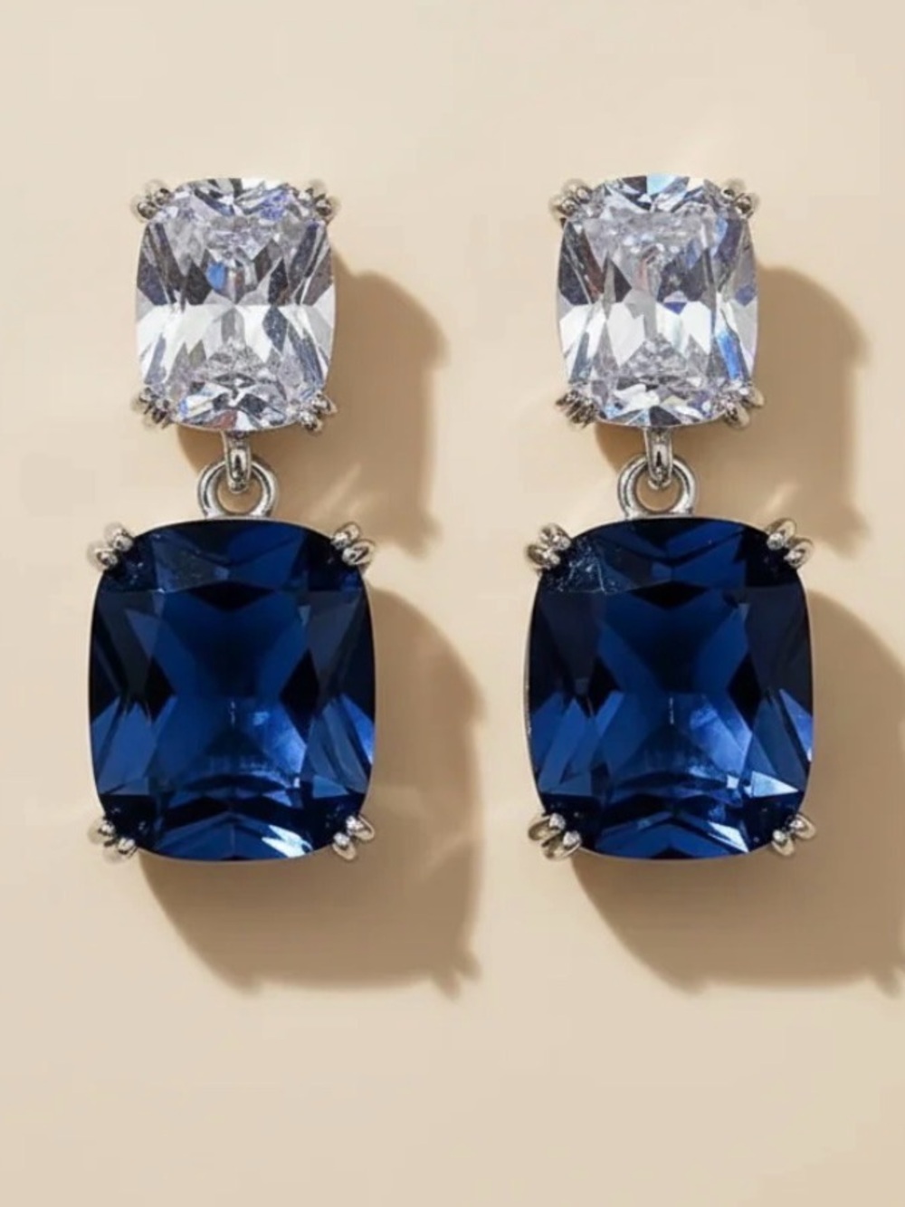 NEW Silver-Tone Navy Blue Sapphire Crystal CZ Drop Earrings
